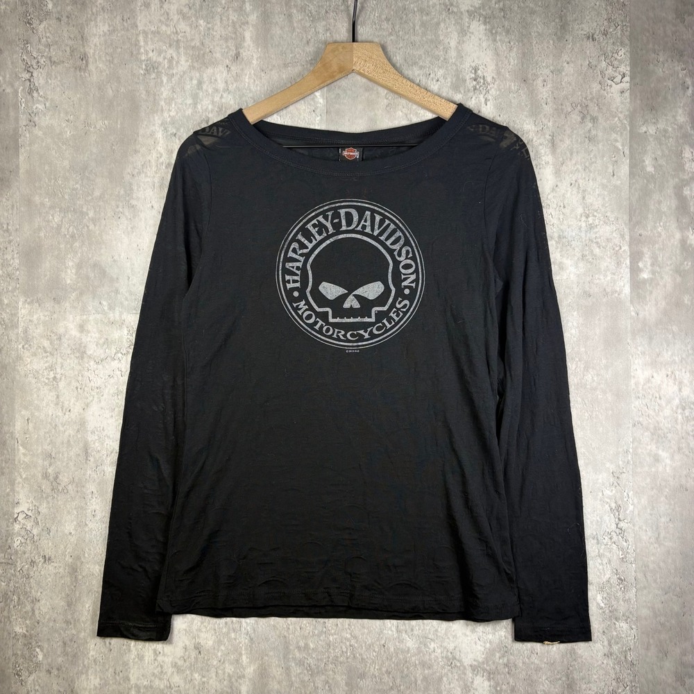 Harley-Davidson Willie G Skull Burnout Long Sleeve Shirt Black Key West Medium
